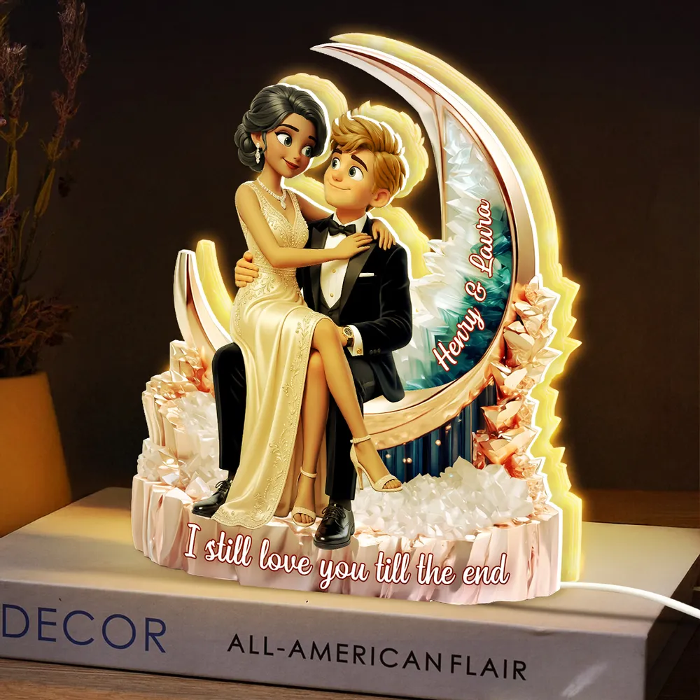 Personalized Acrylic Light Box, Embracing Couple on Crescent Moon, Unique Warm Glow Gift for Partner - Image 6
