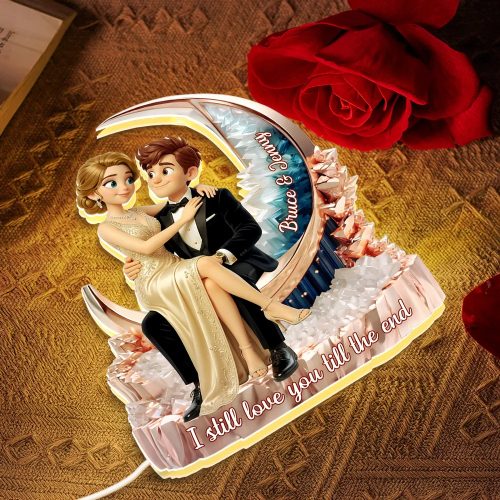 Personalized Acrylic Light Box, Embracing Couple on Crescent Moon, Unique Warm Glow Gift for Partner - Image 7