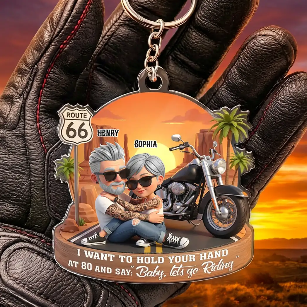 Acrylic Keychain, Baby Let's Go Riding Biker Couple, Creative Gift for a Partner