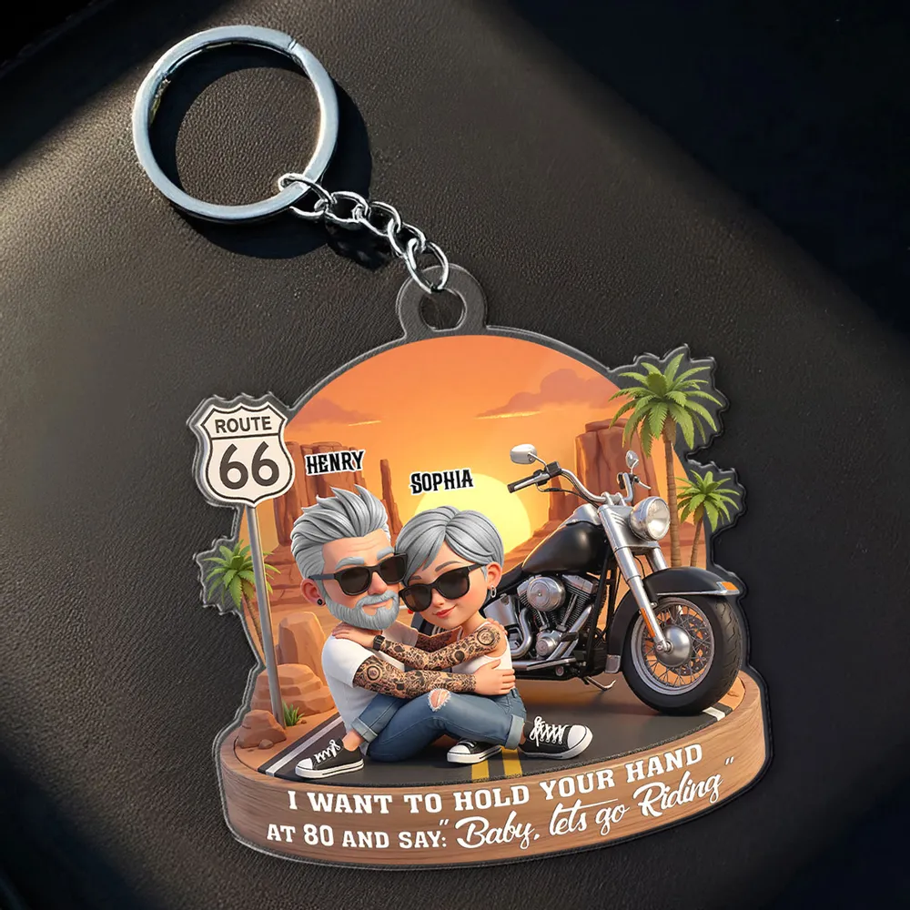 Acrylic Keychain, Baby Let's Go Riding Biker Couple, Creative Gift for a Partner - Image 2