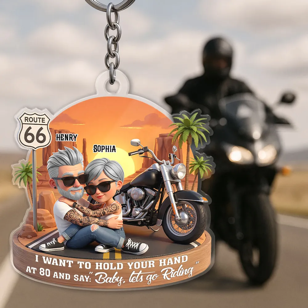 Acrylic Keychain, Baby Let's Go Riding Biker Couple, Creative Gift for a Partner - Image 3