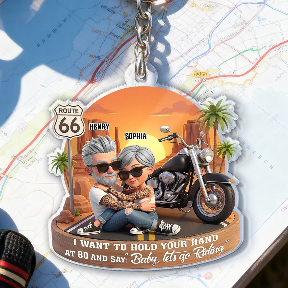 Acrylic Keychain, Baby Let's Go Riding Biker Couple, Creative Gift for a Partner - Image 5