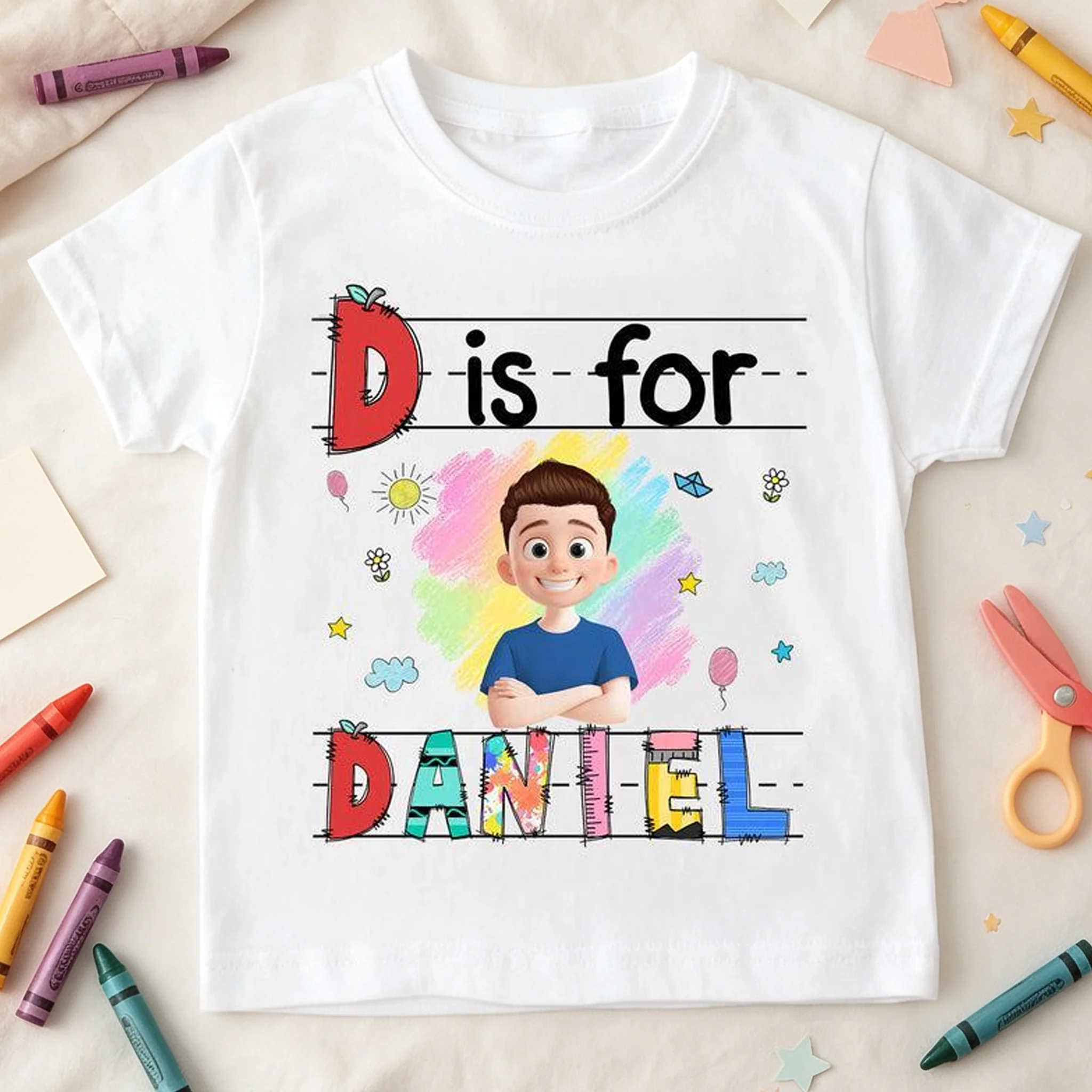 Personalized Youth Tee with Playful School Artwork, Creative Gift for Son with Cheerful Classroom Vibe