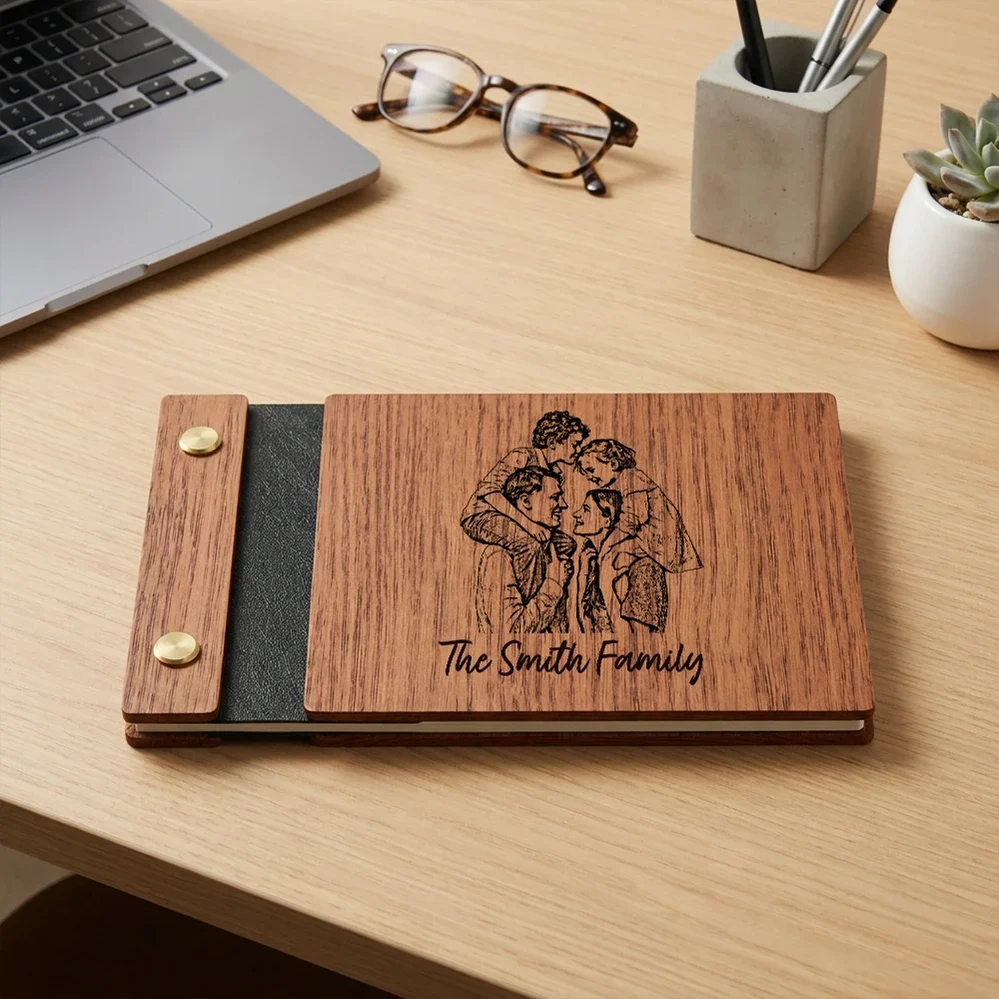Personalized Wooden Memory Book with Custom Photo Cover, Family Keepsake Album Gift for Parents & Grandparents