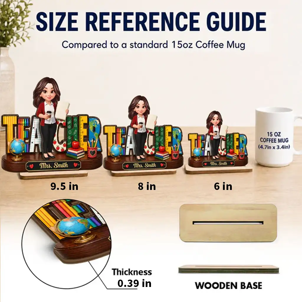 Personalized 2-Layer Wooden Plaque, Standing Cartoon Teacher with School Supplies, Unique Gift for Teacher - Image 4