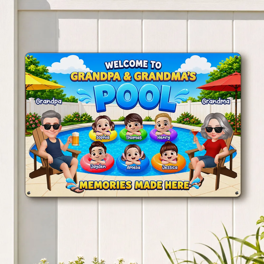 Personalized Rectangular Iron Sign, Memories Made Here Pool Decor, Creative Gift for Grandma & Grandpa - Image 2