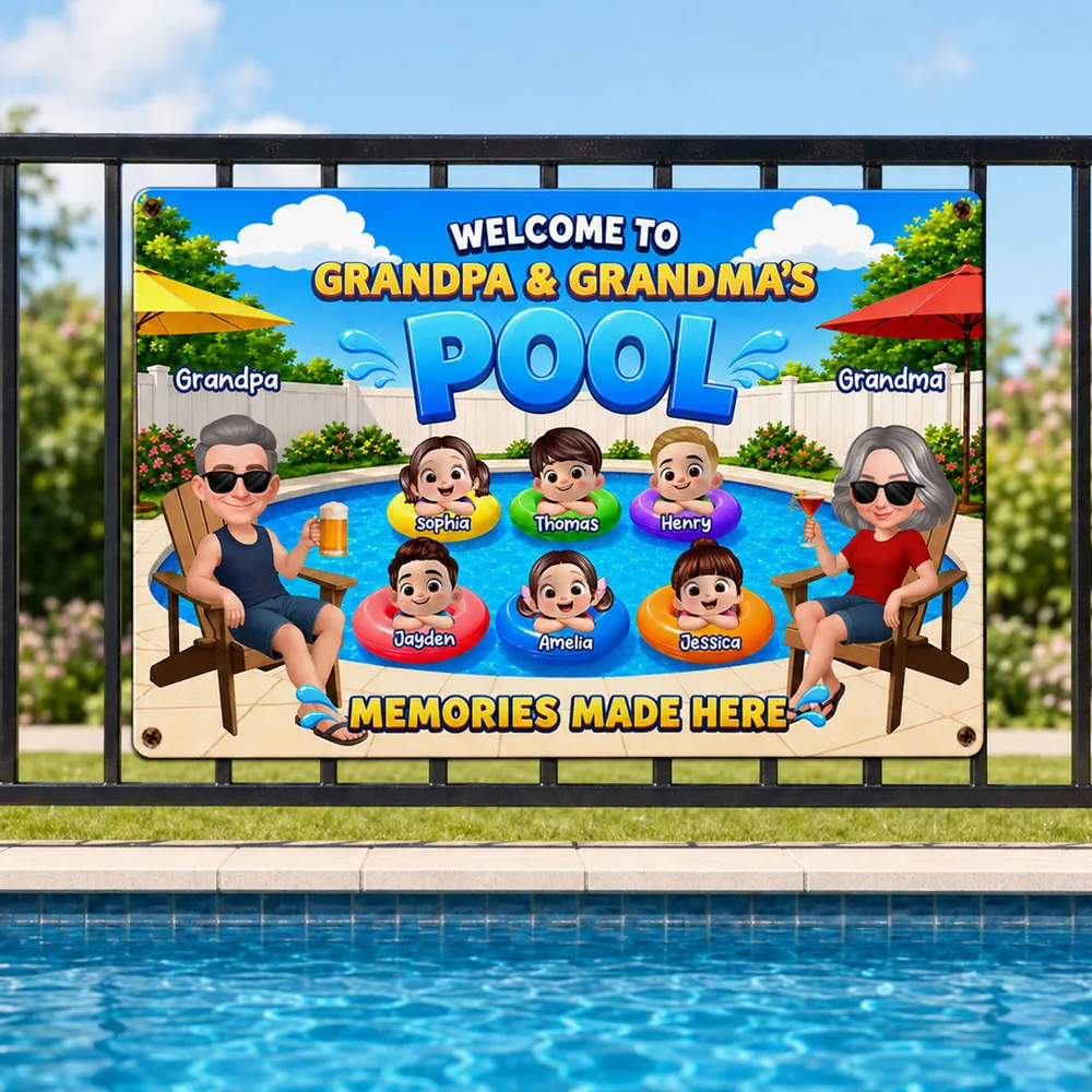 Personalized Rectangular Iron Sign, Memories Made Here Pool Decor, Creative Gift for Grandma & Grandpa - Image 3
