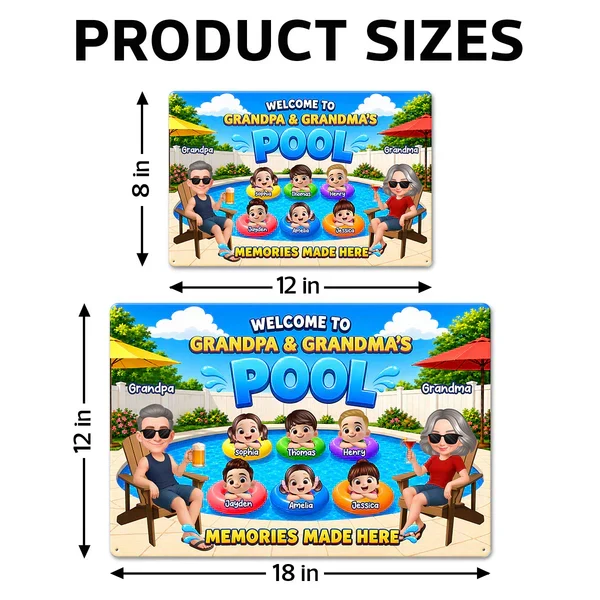 Personalized Rectangular Iron Sign, Memories Made Here Pool Decor, Creative Gift for Grandma & Grandpa - Image 4