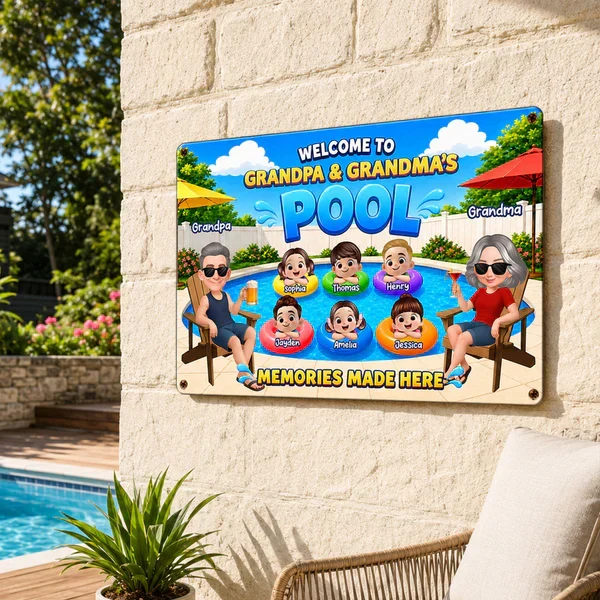 Personalized Rectangular Iron Sign, Memories Made Here Pool Decor, Creative Gift for Grandma & Grandpa - Image 5