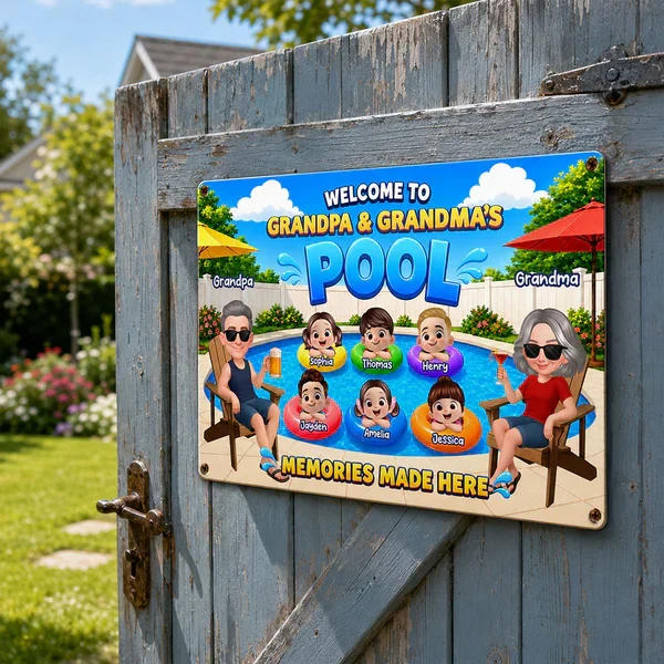 Personalized Rectangular Iron Sign, Memories Made Here Pool Decor, Creative Gift for Grandma & Grandpa - Image 6