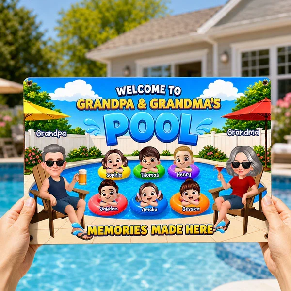 Personalized Rectangular Iron Sign, Memories Made Here Pool Decor, Creative Gift for Grandma & Grandpa - Image 7