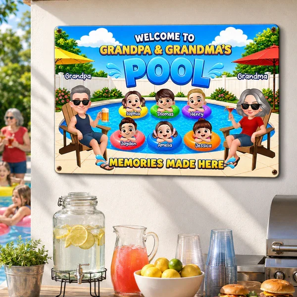 Personalized Rectangular Iron Sign, Memories Made Here Pool Decor, Creative Gift for Grandma & Grandpa - Image 8
