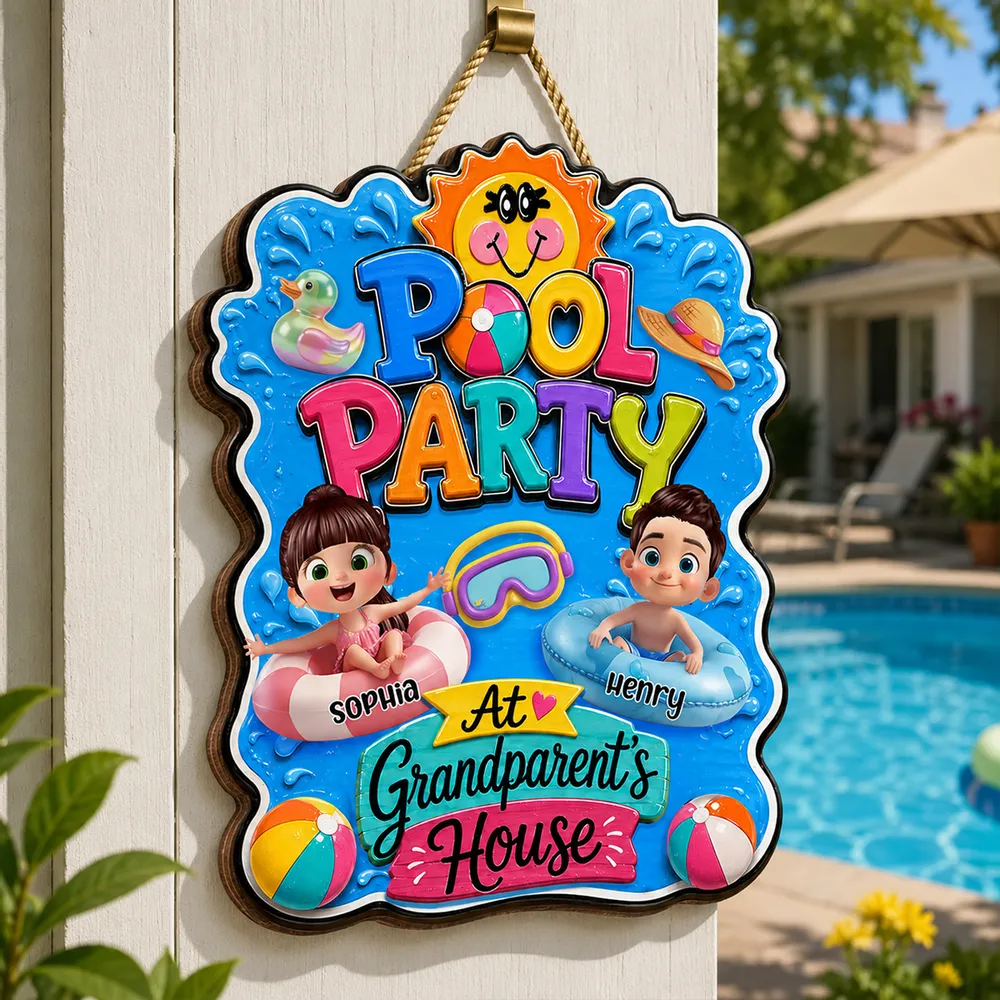 Personalized Wooden Sign, Pool Party at Grandparents' House, Colorful Summer Decor, Unique Gift for Grandparents - Image 2