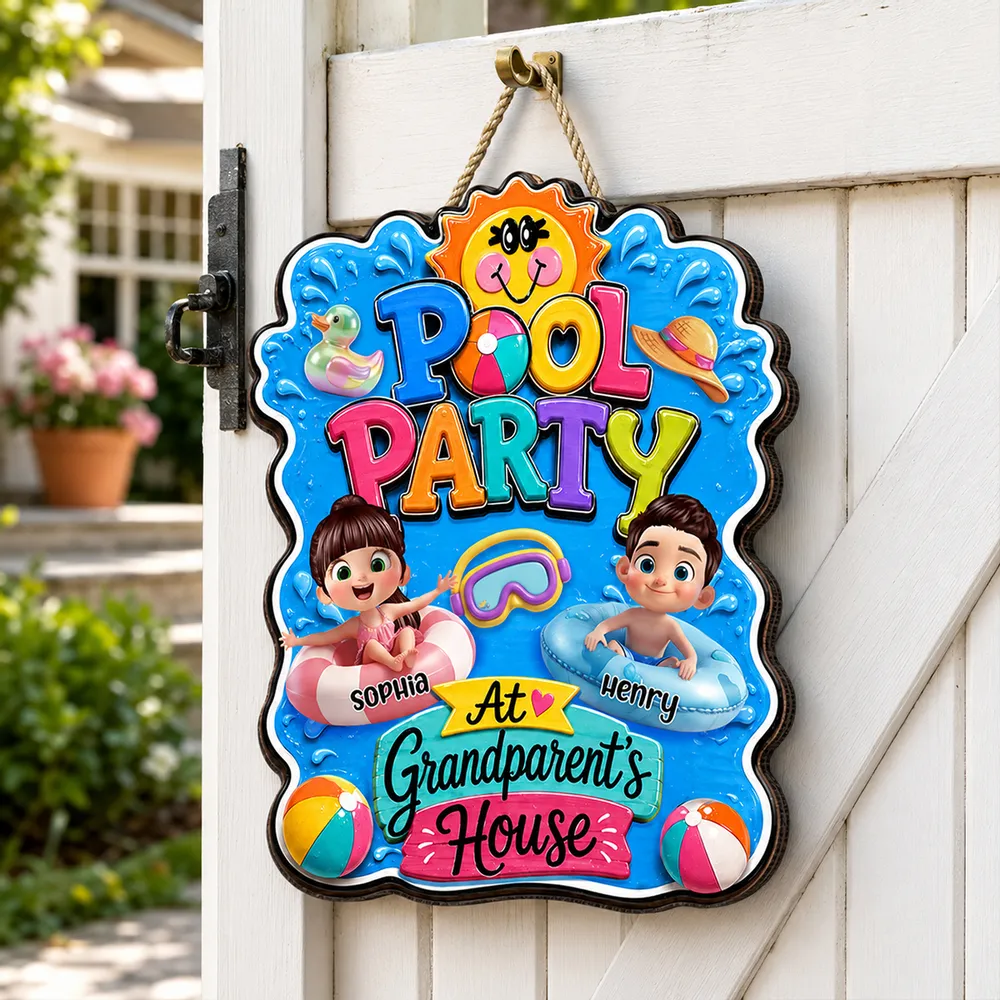Personalized Wooden Sign, Pool Party at Grandparents' House, Colorful Summer Decor, Unique Gift for Grandparents - Image 3