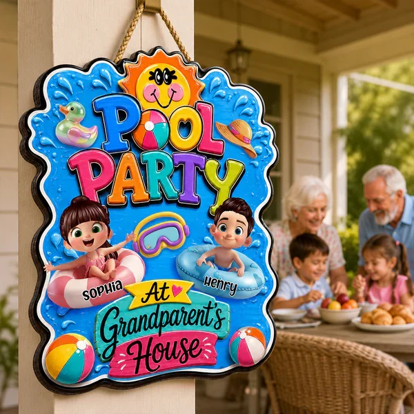 Personalized Wooden Sign, Pool Party at Grandparents' House, Colorful Summer Decor, Unique Gift for Grandparents - Image 5
