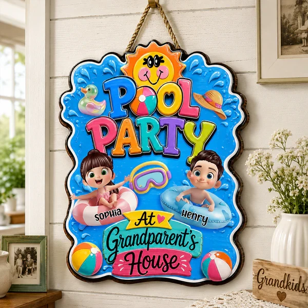 Personalized Wooden Sign, Pool Party at Grandparents' House, Colorful Summer Decor, Unique Gift for Grandparents - Image 6