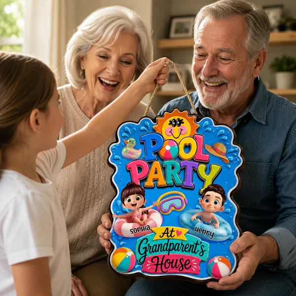Personalized Wooden Sign, Pool Party at Grandparents' House, Colorful Summer Decor, Unique Gift for Grandparents - Image 7