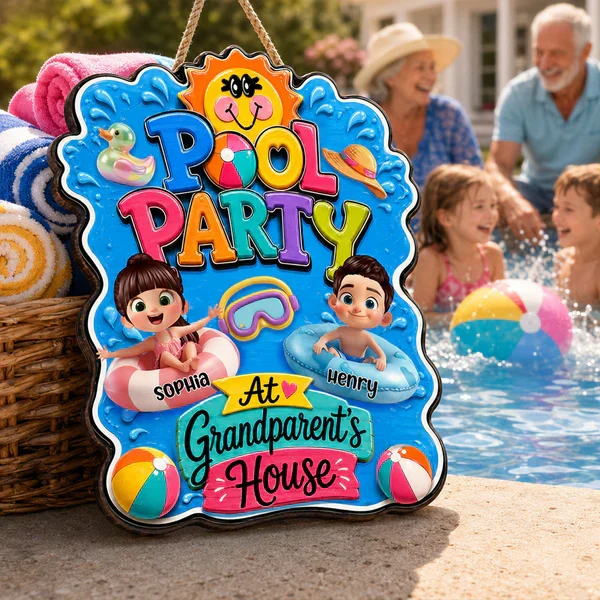 Personalized Wooden Sign, Pool Party at Grandparents' House, Colorful Summer Decor, Unique Gift for Grandparents - Image 8