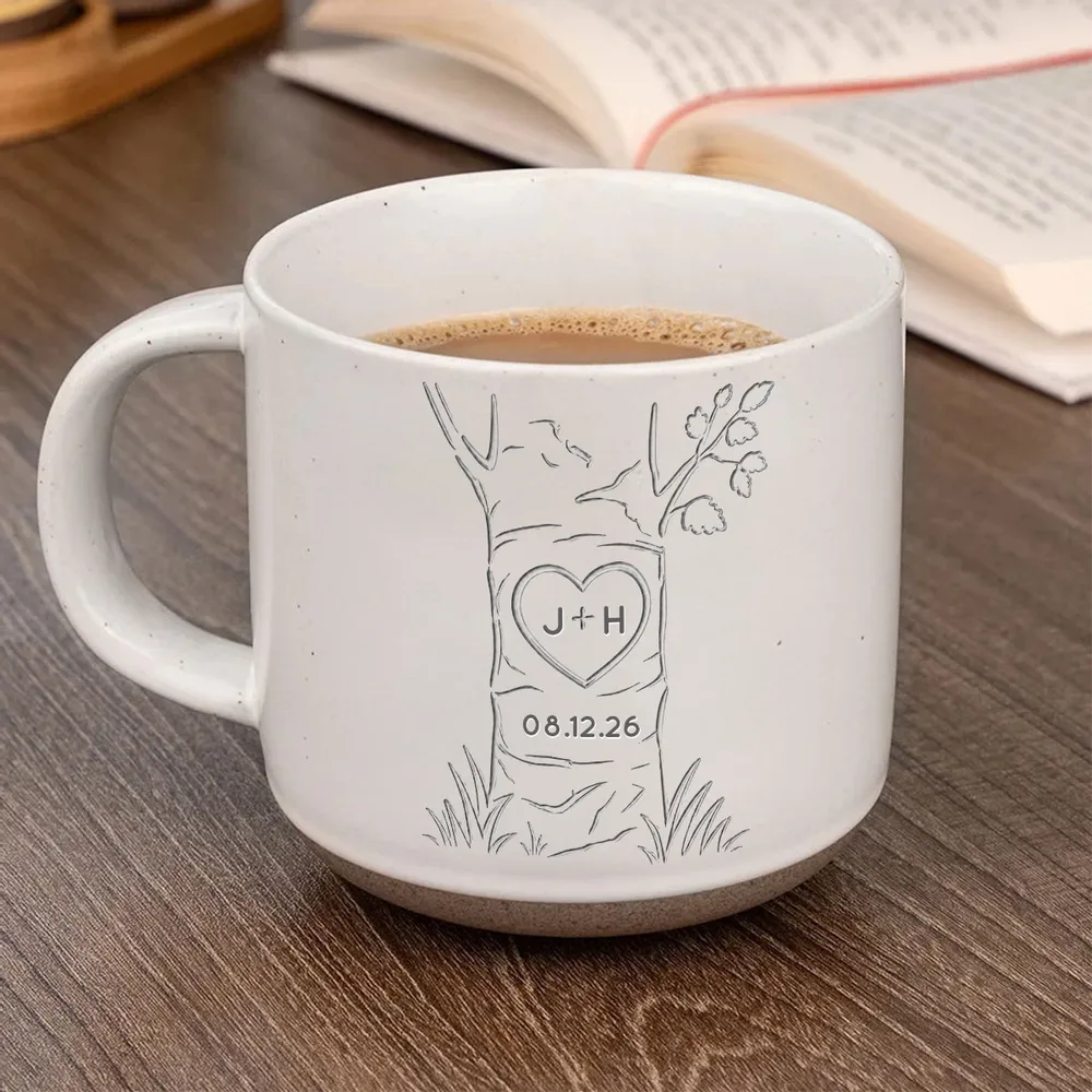 Personalized Pottery Mug, Carved Heart Tree Design, Unique Anniversary Gift for Couple - Image 2