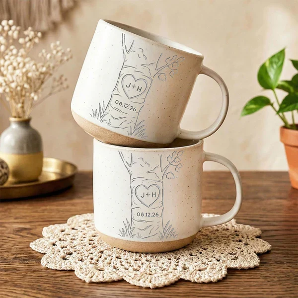 Personalized Pottery Mug, Carved Heart Tree Design, Unique Anniversary Gift for Couple - Image 3