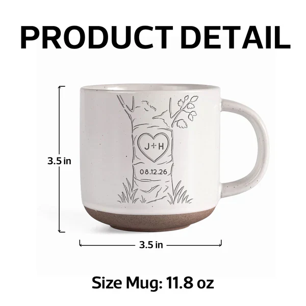 Personalized Pottery Mug, Carved Heart Tree Design, Unique Anniversary Gift for Couple - Image 4