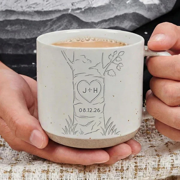 Personalized Pottery Mug, Carved Heart Tree Design, Unique Anniversary Gift for Couple - Image 5