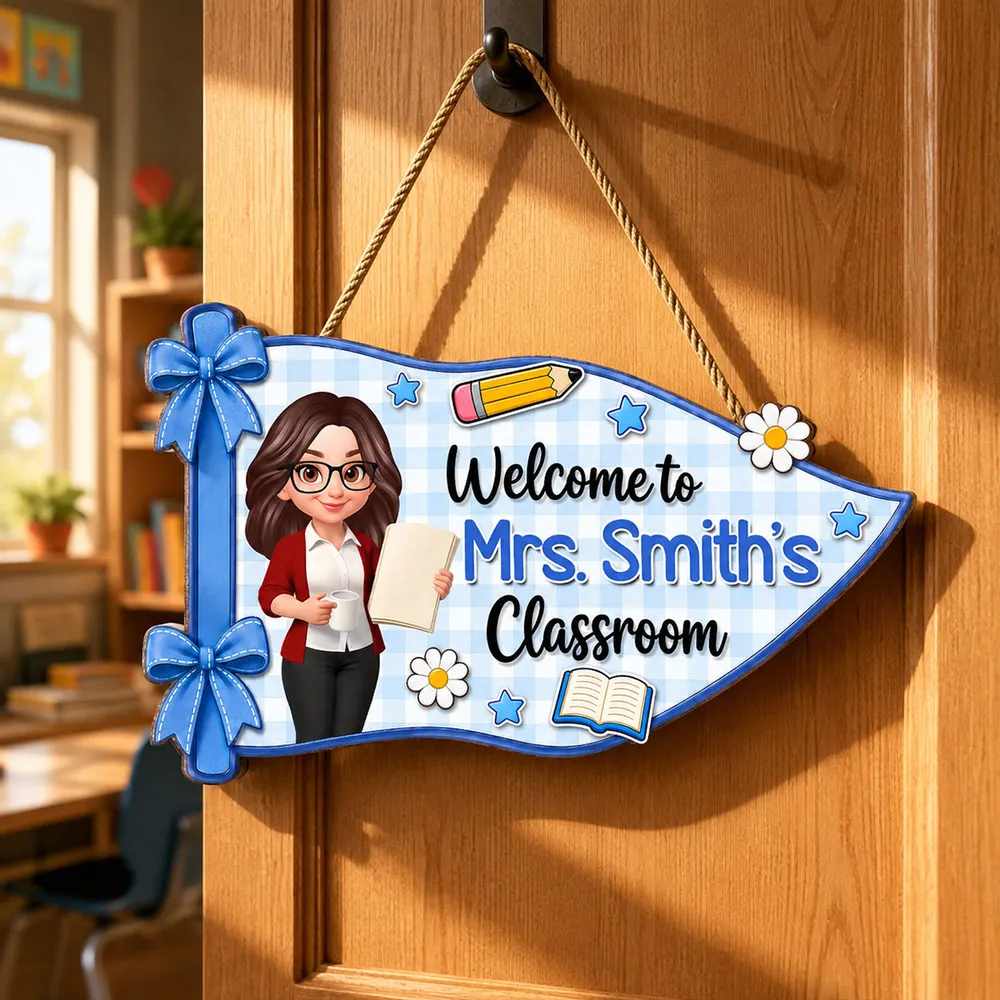 Personalized Wooden Sign for Teacher Classroom Door, Cute Pennant Welcome Decor, Unique Teacher Gift - Image 2