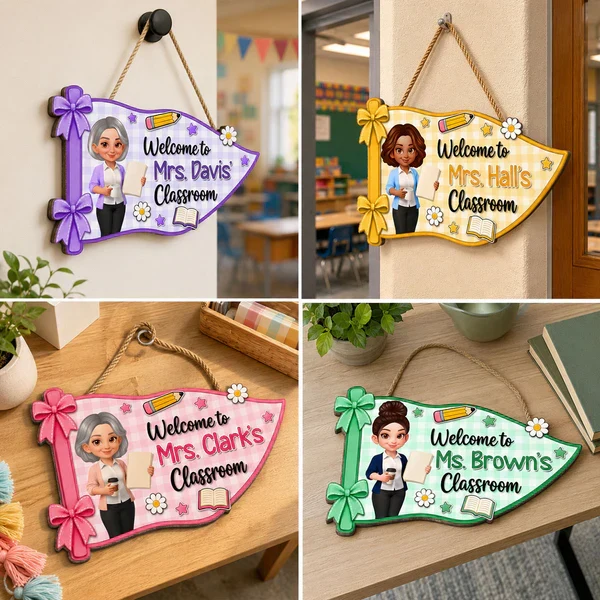 Personalized Wooden Sign for Teacher Classroom Door, Cute Pennant Welcome Decor, Unique Teacher Gift - Image 7