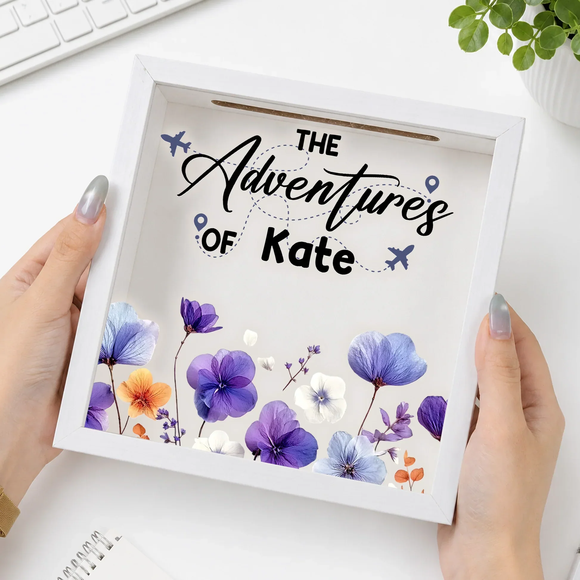 Personalized Wooden Ticket Keepsake Box with Birth Flower Style Travel Art, Unique Gift for Travel Lover - Image 3