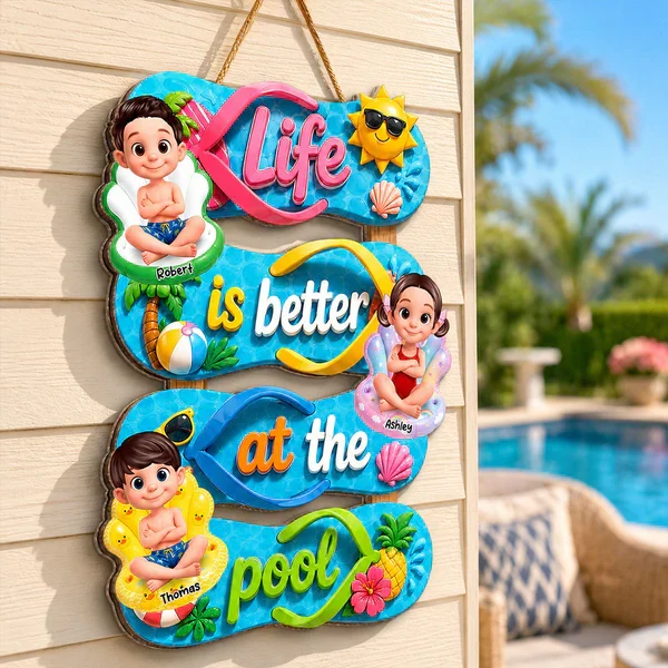 Personalized Wooden Sign, Flip Flop Pool Kids Design, Unique Gift for Grandparents & Summer Porch Decor - Image 8