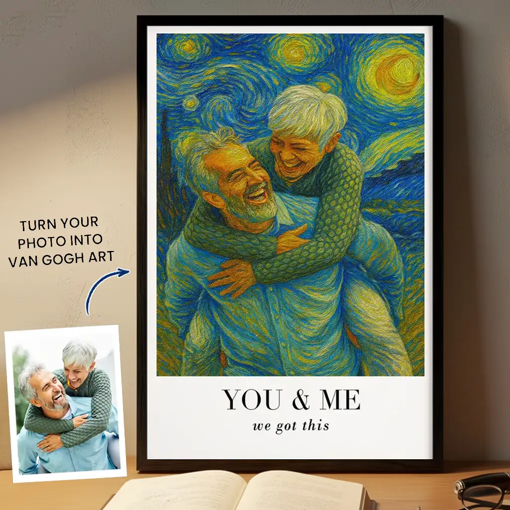 Personalized Van Gogh Style Poster, Blue & Gold You & Me Wall Art, Unique Creative Gift for Partners