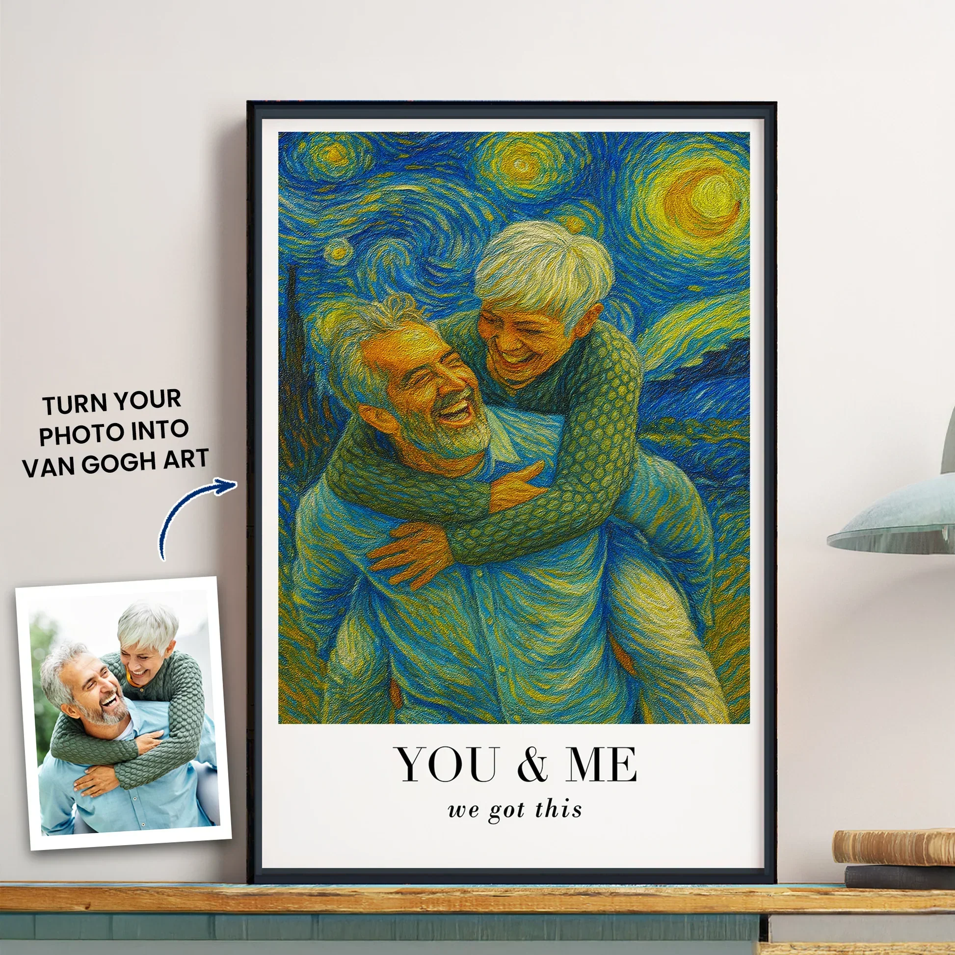 Personalized Van Gogh Style Poster, Blue & Gold You & Me Wall Art, Unique Creative Gift for Partners - Image 2