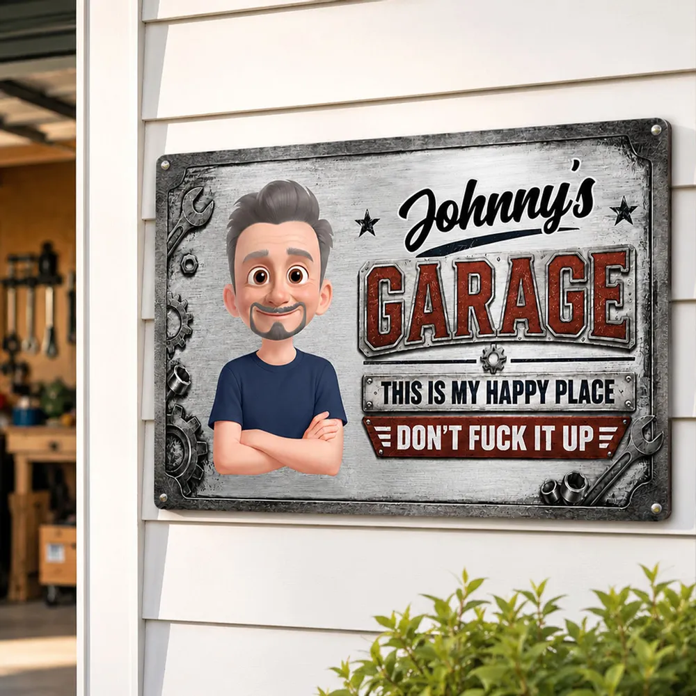 Rectangular Iron Sign, Personalized This Is My Happy Place Garage Decor, Creative Gift for Mechanic - Image 2