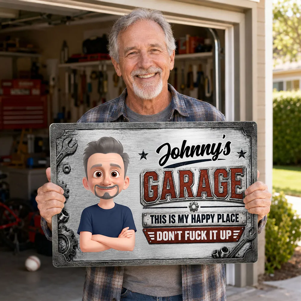 Rectangular Iron Sign, Personalized This Is My Happy Place Garage Decor, Creative Gift for Mechanic - Image 3