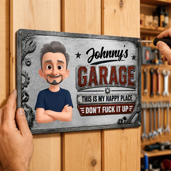 Rectangular Iron Sign, Personalized This Is My Happy Place Garage Decor, Creative Gift for Mechanic - Image 5