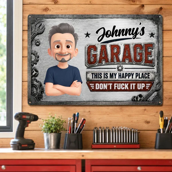 Rectangular Iron Sign, Personalized This Is My Happy Place Garage Decor, Creative Gift for Mechanic - Image 6