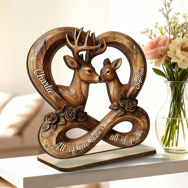 Personalized 2-Layer Wooden Plaque, Rustic Nuzzling Deer Couple, Unique Gift For Couples - Image 6