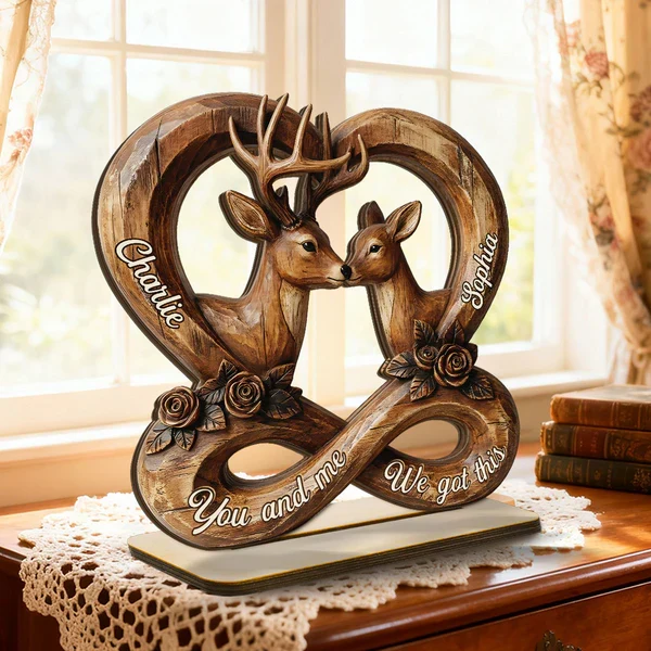 Personalized 2-Layer Wooden Plaque, Rustic Nuzzling Deer Couple, Unique Gift For Couples - Image 7