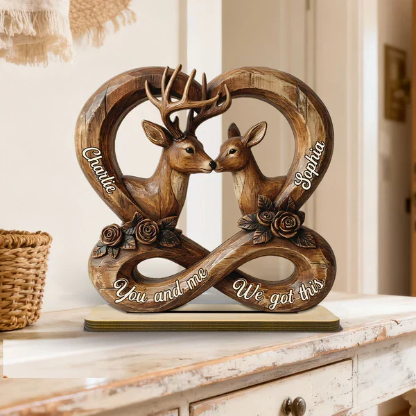 Personalized 2-Layer Wooden Plaque, Rustic Nuzzling Deer Couple, Unique Gift For Couples - Image 8
