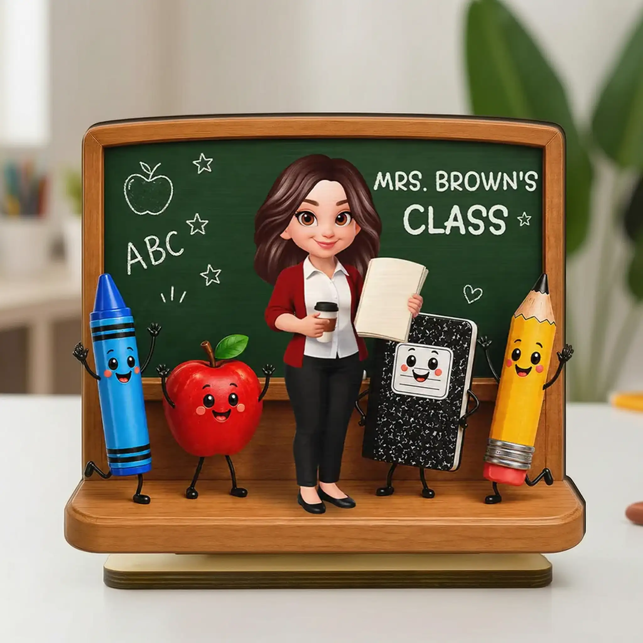 Personalized 2-Layer Wooden Plaque With Teacher Chalkboard Art, Unique Creative Gift For Teacher