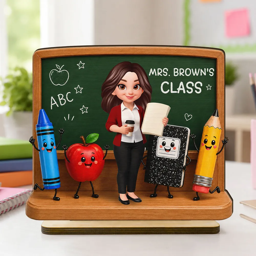 Personalized 2-Layer Wooden Plaque With Teacher Chalkboard Art, Unique Creative Gift For Teacher - Image 2