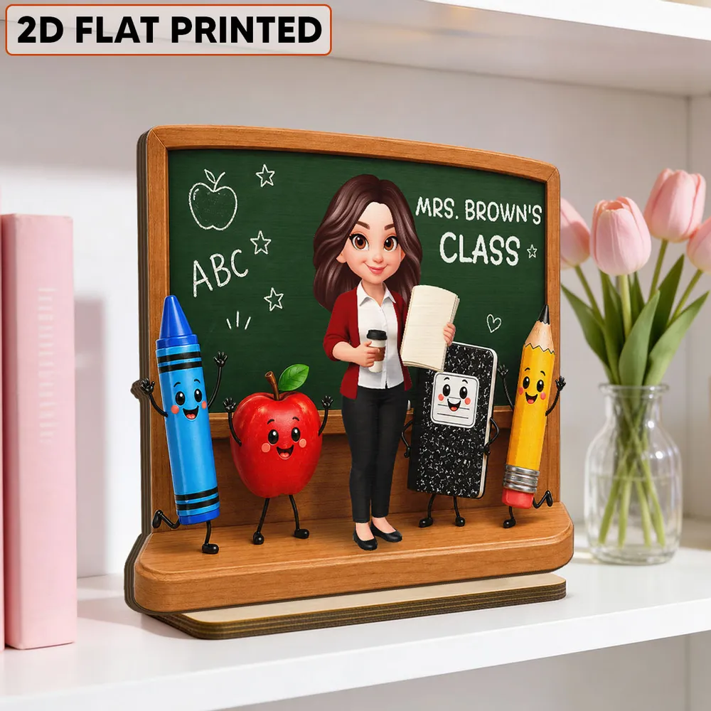 Personalized 2-Layer Wooden Plaque With Teacher Chalkboard Art, Unique Creative Gift For Teacher - Image 3