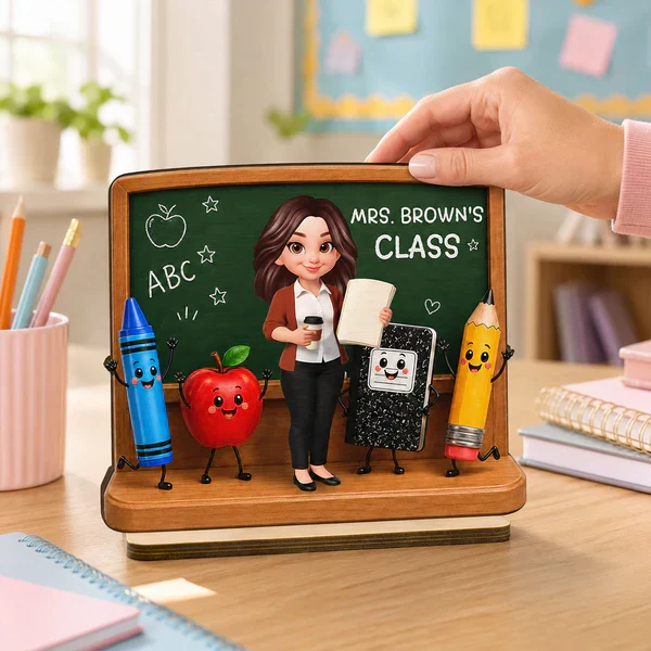 Personalized 2-Layer Wooden Plaque With Teacher Chalkboard Art, Unique Creative Gift For Teacher - Image 5