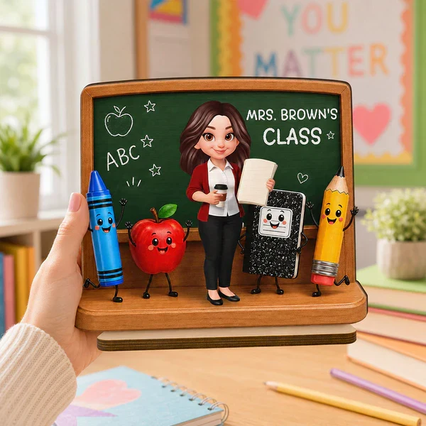 Personalized 2-Layer Wooden Plaque With Teacher Chalkboard Art, Unique Creative Gift For Teacher - Image 6