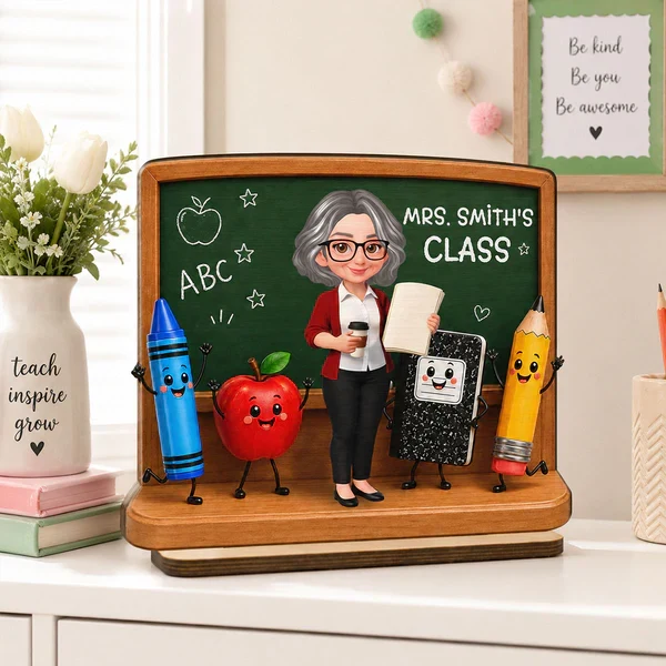 Personalized 2-Layer Wooden Plaque With Teacher Chalkboard Art, Unique Creative Gift For Teacher - Image 7