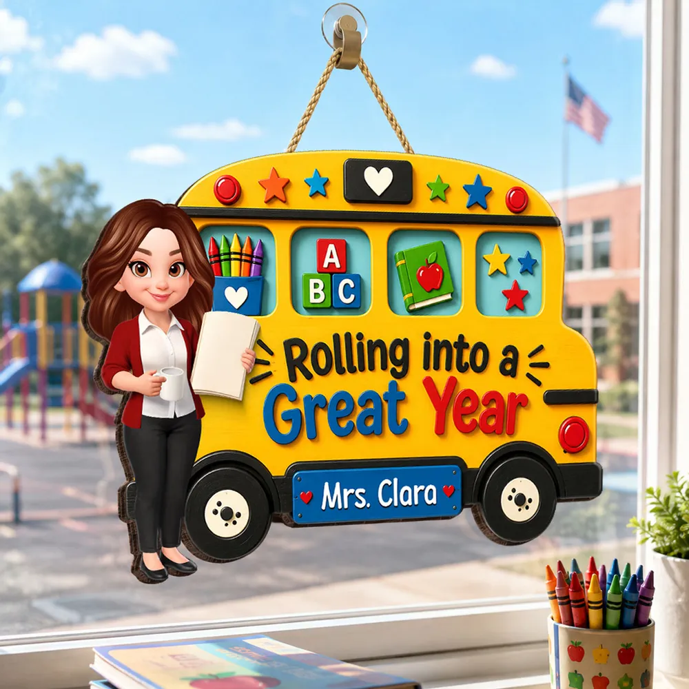 Personalized Teacher Wooden Sign With Yellow School Bus, Unique Back To School Gift For Classroom - Image 3