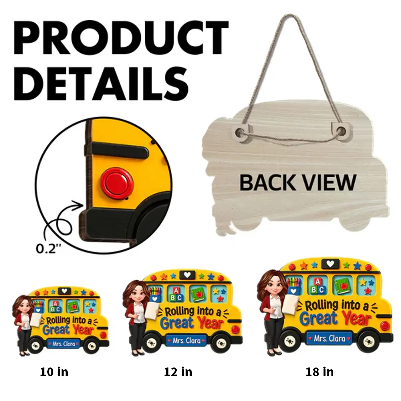Personalized Teacher Wooden Sign With Yellow School Bus, Unique Back To School Gift For Classroom - Image 4