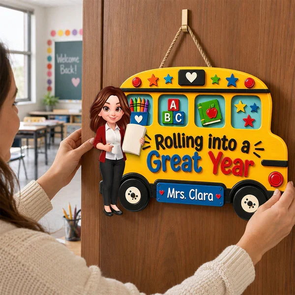 Personalized Teacher Wooden Sign With Yellow School Bus, Unique Back To School Gift For Classroom - Image 5