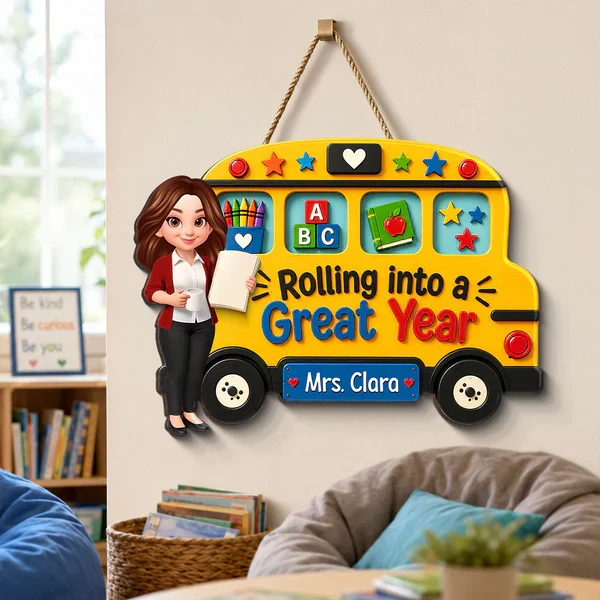 Personalized Teacher Wooden Sign With Yellow School Bus, Unique Back To School Gift For Classroom - Image 7