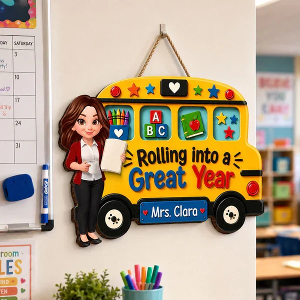 Personalized Teacher Wooden Sign With Yellow School Bus, Unique Back To School Gift For Classroom - Image 8